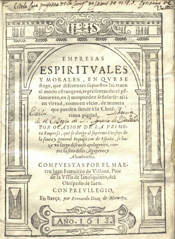 Frontispicio de Empresas Espirituales y Morales de Francisco de Villava
