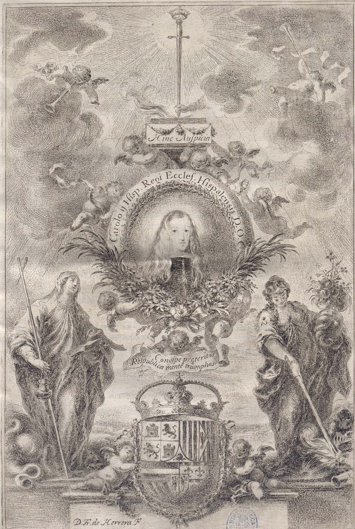 Retrato de Carlos II en Fiestas… al nuevo culto del Señor Rey S. Fernando. F. de la Torre Farfán